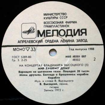 LP Владимир Высоцкий: Мир Вашему Дому