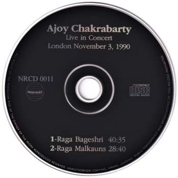 CD Ajoy Chakrabarty: Live In Concert, November 3, 1990, At The Royal College Of Music, London, Vol. 2