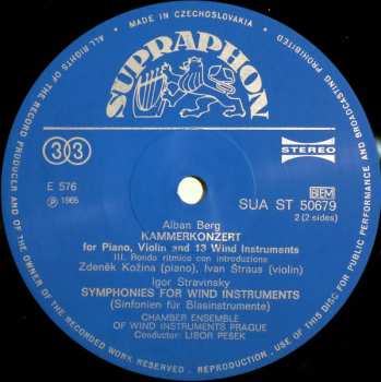 LP Igor Stravinsky: "Kammerkonzert" For Piano, Violin And 13 Wind Instruments / Symphonies For Wind Instruments