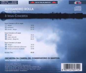 CD Alessandro Rolla: 3 Violin Concertos