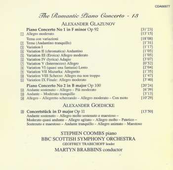 CD Alexander Glazunov: Piano Concerto No 1 In F Minor / Piano Concerto No 2 In B Major / Concertstück Op 11 (First Recording)