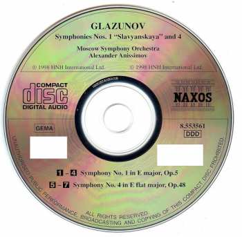 CD Alexander Glazunov: Symphonies Nos. 1 "Slavyanskaya" And 4