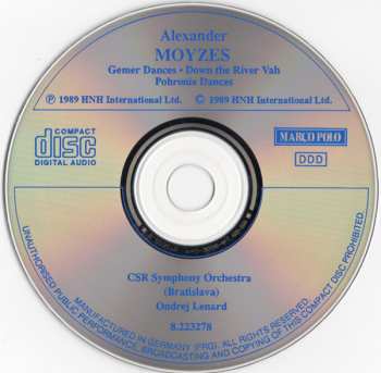 CD Alexander Moyzes: Gemer Dances; Down The River Vah; Pohronie Dances