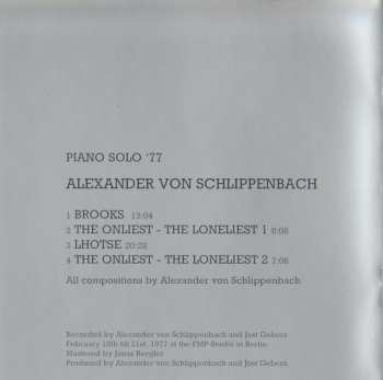 CD Alexander von Schlippenbach: Piano Solo '77