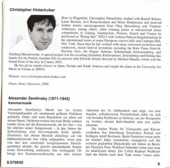 CD Alexander Von Zemlinsky: Cello Sonata • Three Pieces For Cello And Piano • Trio For Clarinet, Cello And Piano