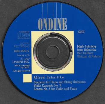 CD Alfred Schnittke: Concerto For Piano And String Orchestra; Violin Concerto No. 3; Violin Sonata No. 3 For Violin And Piano