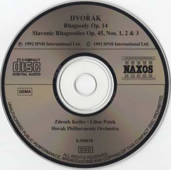 CD Antonín Dvořák: Slavonic Rhapsodies Op.45, Nos.1-3 / Rhapsody Op.14