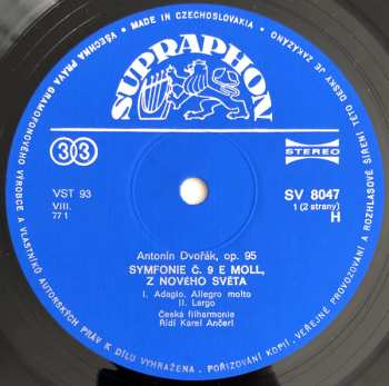 LP Antonín Dvořák: Symfonie Č. 9 E Moll, Z Nového Světa CLR