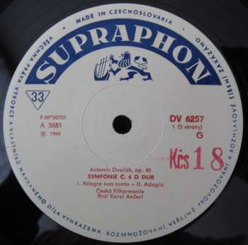 LP Antonín Dvořák: Symphony Č. 6 D. Dur Opus 60 