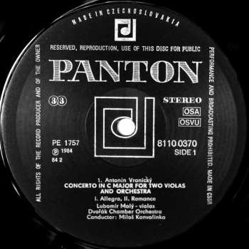 LP Georg Philipp Telemann: Concertos In C Major / G Major For Two Violas And Orchestra / Strings And Continuo