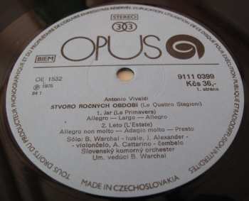 LP Antonio Vivaldi: Le Quattro Stagioni (The Four Seasons / Štvoro Ročných Období)