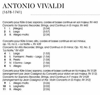 CD Antonio Vivaldi: Concertos Pour Flùte à Bec