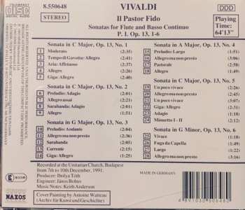 CD Antonio Vivaldi: Il Pastor Fido - Sonatas For Flute And Basso Continuo Op. 13, Nos. 1 - 6