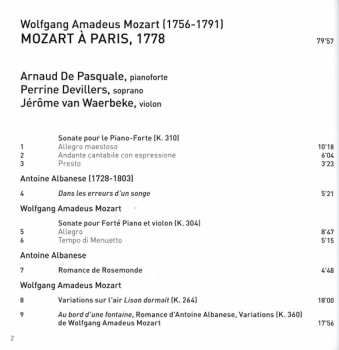 CD Arnaud De Pasquale: Mozart À Paris 1778