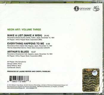 CD Art Pepper: Neon Art: Volume Three