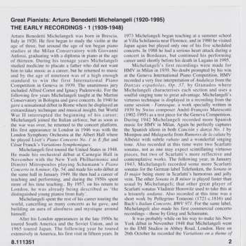 CD Arturo Benedetti Michelangeli: The Early Recordings - 1