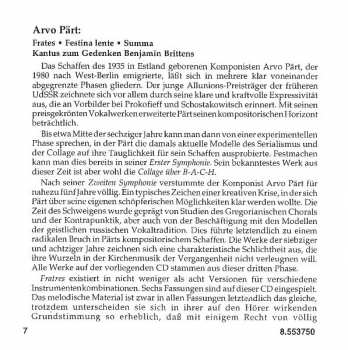 CD Arvo Pärt: Fratres • Festina Lente • Summa • Cantus In Memory Of Benjamin Britten