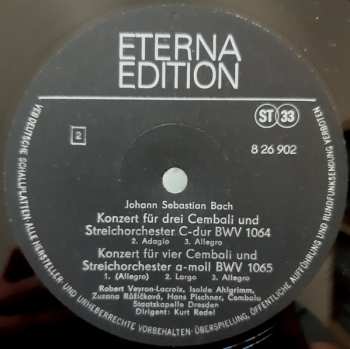 LP Johann Sebastian Bach: Konzerte Für Drei Und Vier Cembali Und Streichorchester D-moll BWV 1063, C-dur BWV 1064, A-moll BWV 1065