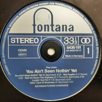 LP Bachman-Turner Overdrive: You Ain't Seen Nothin' Yet