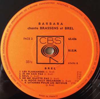 LP Barbara: Barbara Chante Brassens Et Brel