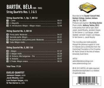 CD Béla Bartók: String Quartets Nos. 1, 3 & 5