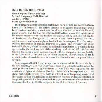 CD Béla Bartók: Rhapsodies Nos. 1 & 2 / Piano Quintet