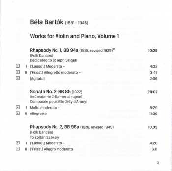 CD Béla Bartók: Works For Violin And Piano Volume 1: Sonatas And Rhapsodies
