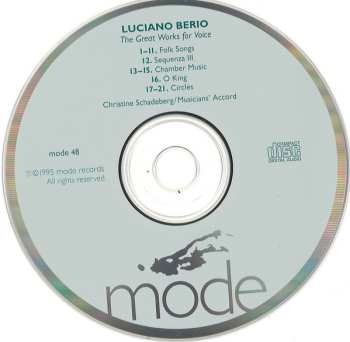 CD Luciano Berio: The Great Works For Voice