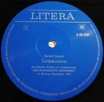 2LP Bertolt Brecht: Tondokumente (2xLP)