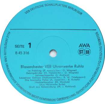 LP Blasorchester Des VEB Uhrenwerke Ruhla: 125 Jahre Uhrenwerke Ruhla