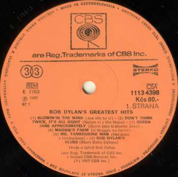 LP Bob Dylan: Bob Dylan's Greatest Hits