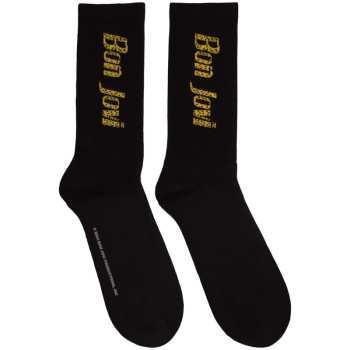 Merch Bon Jovi: Bon Jovi Unisex Terry Socks: Yellow Logo (black) (uk Size 7 - 11) 42 - 47