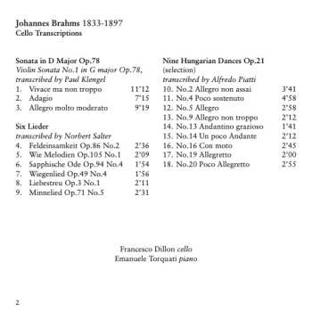 CD Johannes Brahms: Cello Transcriptions
