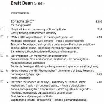 CD Brett Dean: Epitaphs · Eclipse (String Quartet No. 1) · String Quartet No. 2 'And Once I Played Ophelia'