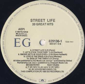 2LP Roxy Music: Street Life - 20 Great Hits