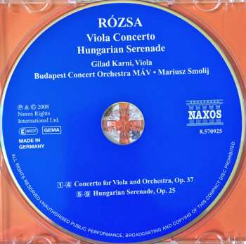 CD Miklós Rózsa: Viola Concerto / Hungarian Serenade