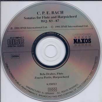 CD Carl Philipp Emanuel Bach: Sonatas For Flute And Harpsichord WQ. 83 - 87