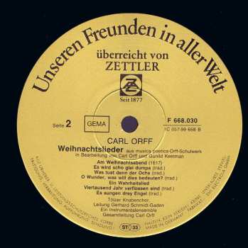 LP Carl Orff: Weihnachts-Geschichte Und Weihnachtslieder