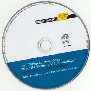 CD Carl Philipp Emanuel Bach: Werke Für Violine Und Hammerflügel / Works For Violin And Pianoforte