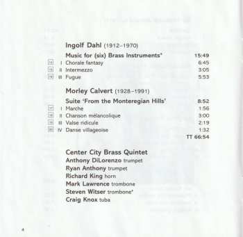 CD Center City Brass Quintet: Arnold · Ewald · Bozza · Maurer · Dahl · Calvert