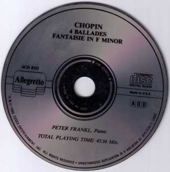 CD Frédéric Chopin: 4 Ballades / Fantaisie In F Minor
