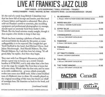 CD Cory Weeds Quintet: Live At Frankie's Jazz Club