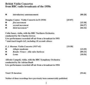 CD Ernest John Moeran: Violin Concerto In D / Violin Concerto