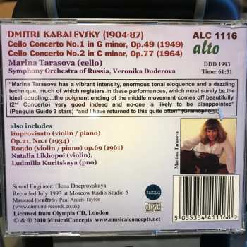 CD Dmitry Kabalevsky: Cello Concertos For Cello No 1 & No. 2 