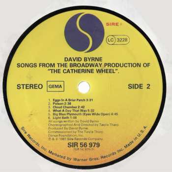 LP David Byrne: Songs From The Broadway Production Of  "The Catherine Wheel"