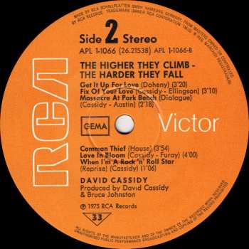 LP David Cassidy: The Higher They Climb - The Harder They Fall