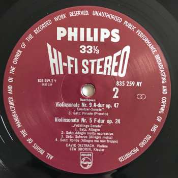 LP Ludwig van Beethoven: Violin Sonatas / No. 9 Op. 47 "Kreutzer" - No. 5 Op. 24 "Spring"