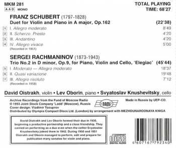 CD Franz Schubert: Schubert: Duet for Violin and Piano in A major, Op.162; Rachmaninov: Trio No.2 in D minor, Op.9, for Piano, Violin and Cello, 'Elegiac'