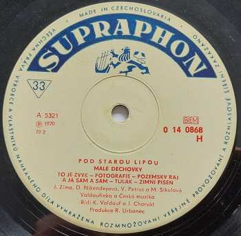 LP Dechová Hudba Supraphon: Pod Starou Lipou - Malé Dechovky