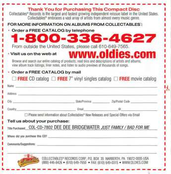 CD Dee Dee Bridgewater: Just Family / Bad For Me